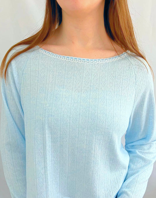 Dainty blue heart off the shoulder top