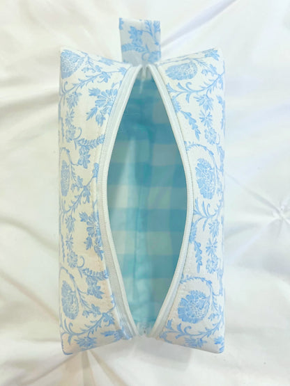 Light blue toile makeup/cosmetic bag