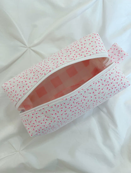 Dainty pink heart makeup bag