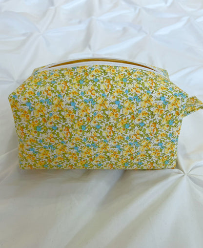 Yellow floral makeup bag