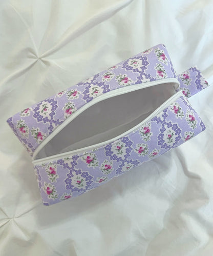 Purple floral coquette makeup bag