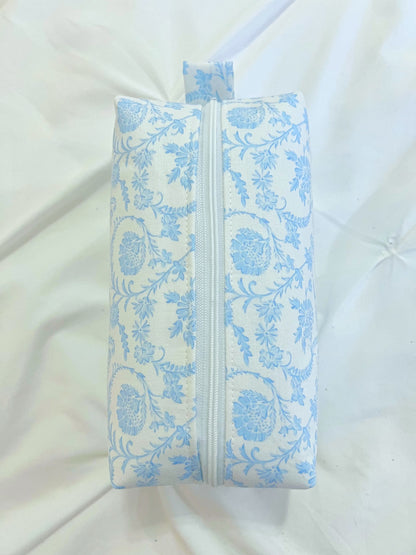 Light blue toile makeup/cosmetic bag