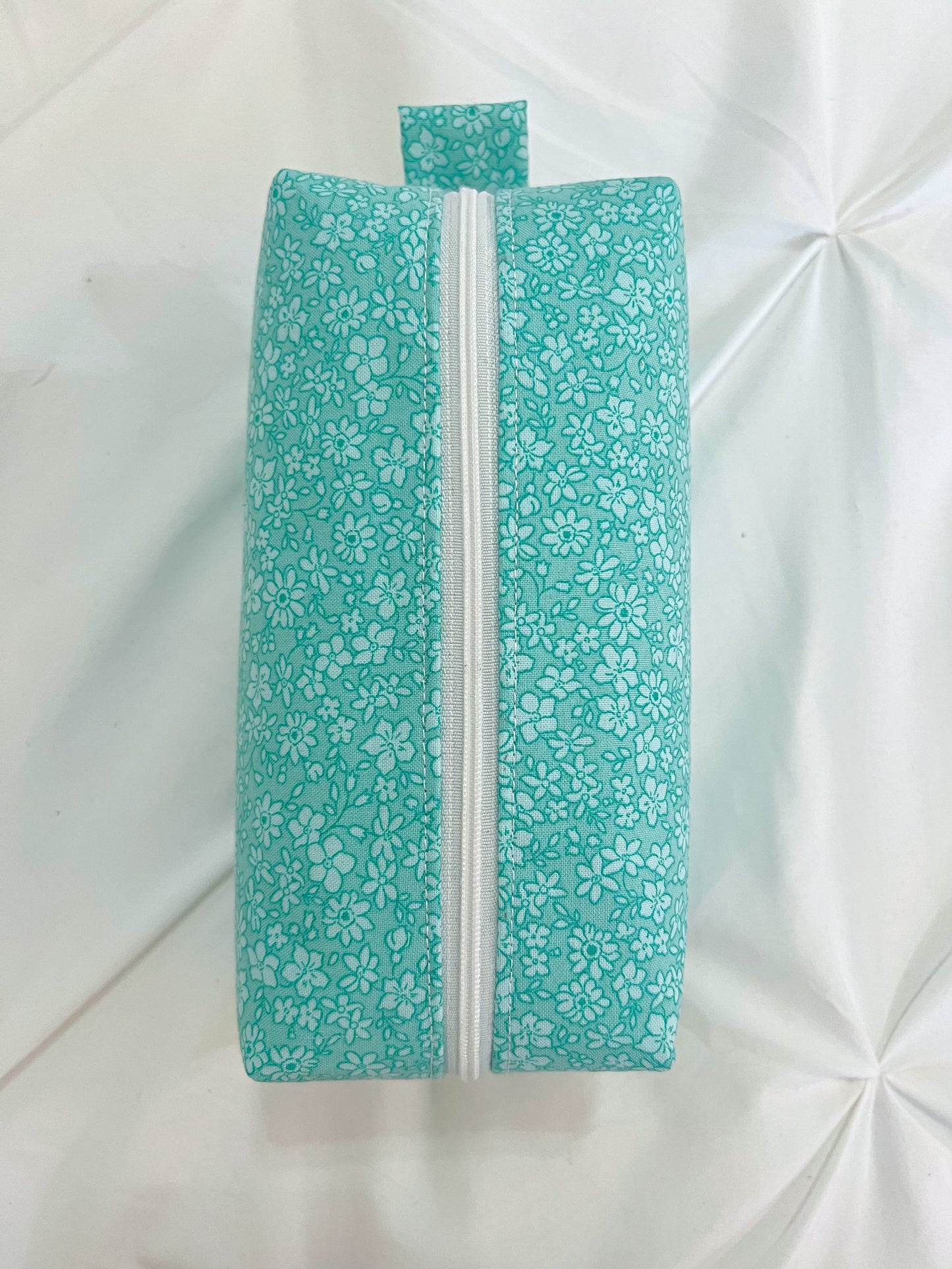 Teal floral makeup bag