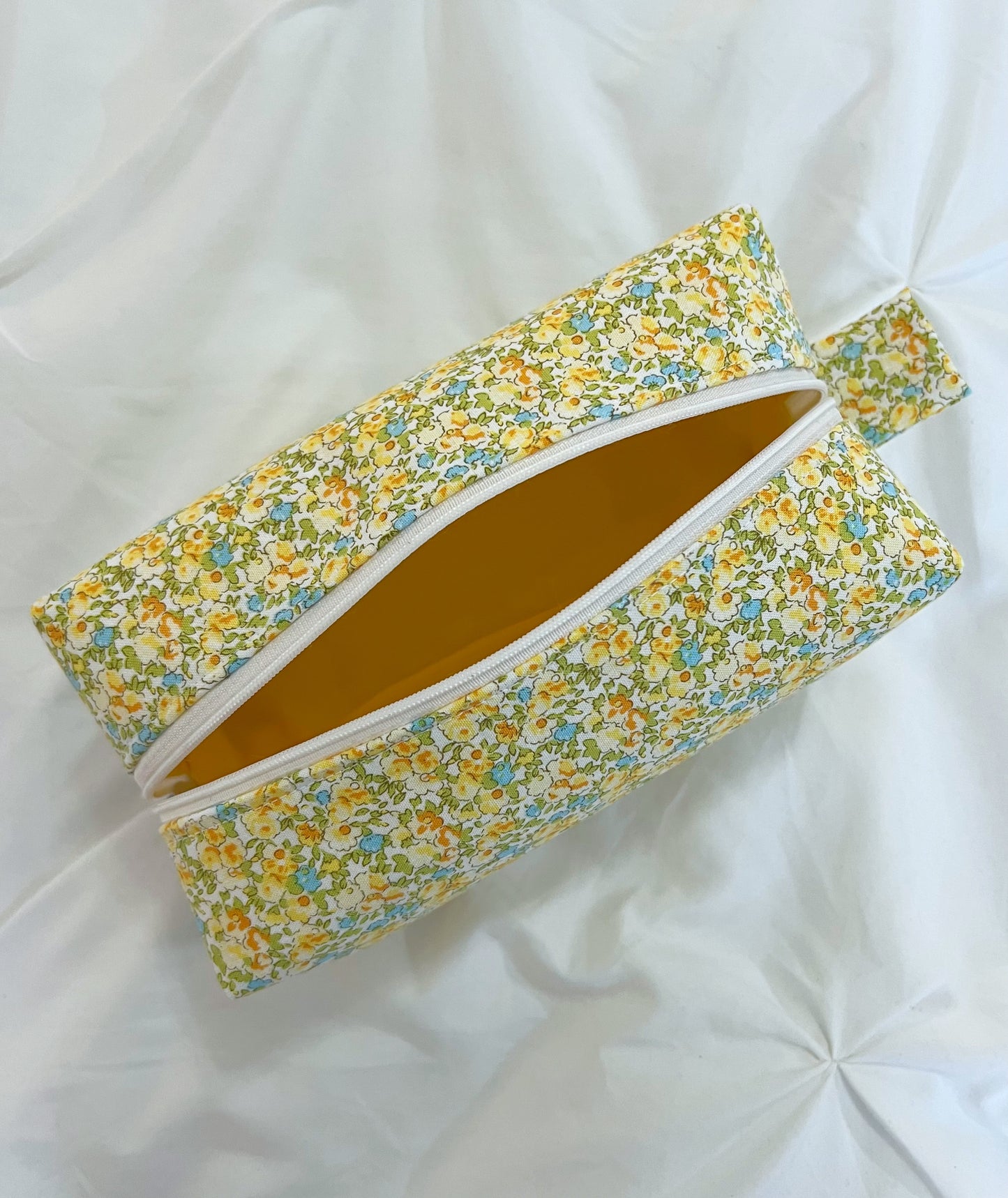 Yellow floral makeup bag