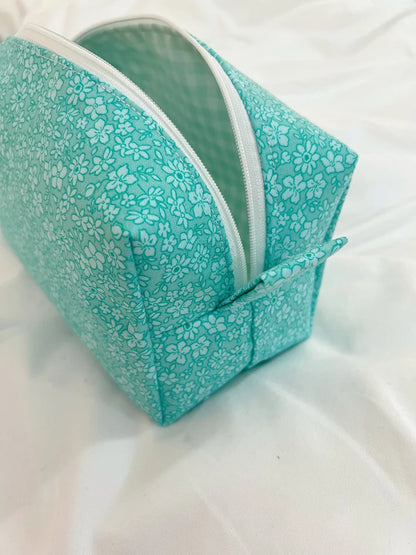 Teal floral makeup bag