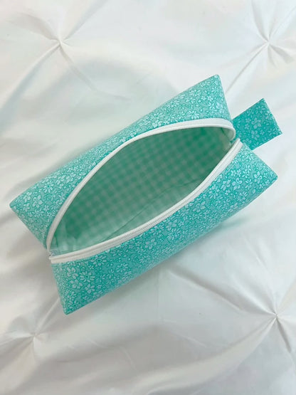 Teal floral makeup bag