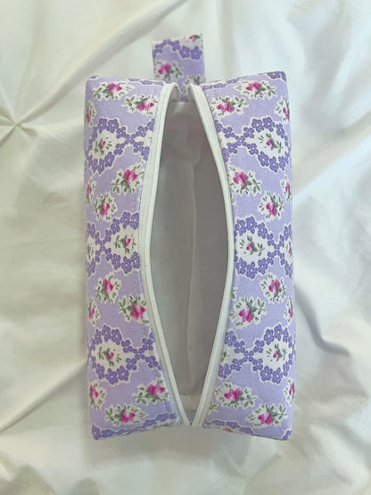 Purple floral coquette makeup bag